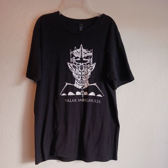 GAME OF THRONES T-shirt Size L BLACK Valar Morghulis Graphic Scary Monster Face - Picture 2 of 5